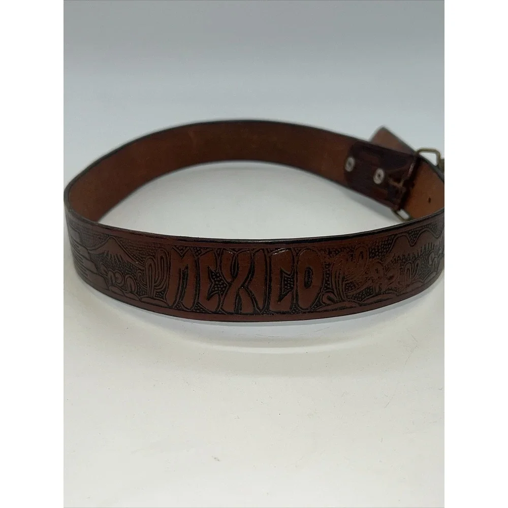 Shambu‎ Mexico Eagle Leather Belt And Brass Buckle 35